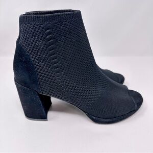 Eileen Fisher Margate Stretch Open-Toe Bootie Sandal Heels Knit Black Size 7